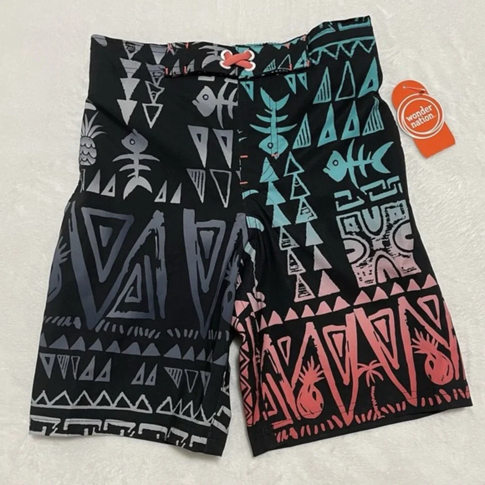 NEW Wonder Nation Shorts Swim Trunks Quick Dry Youth‎ Boys Medium 8 Fish Bone